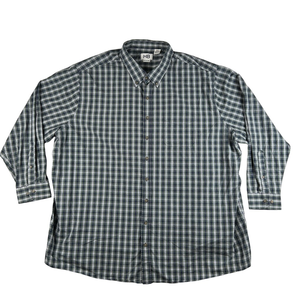 HB Shirt Mens 4XLT Blue Green Plaid Long Sleeve Button Front Big Tall Casual